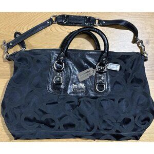 Coach 12943 Madison Op Art Sabrina Black Jacquard Fabric Satchel Bag